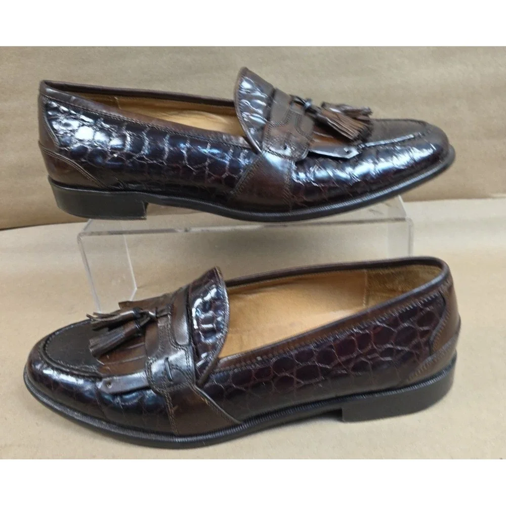 Johnston Murphy (8.5 M) Italy Tassel Kilt Loafers Brown Croc Print Men's Shoes